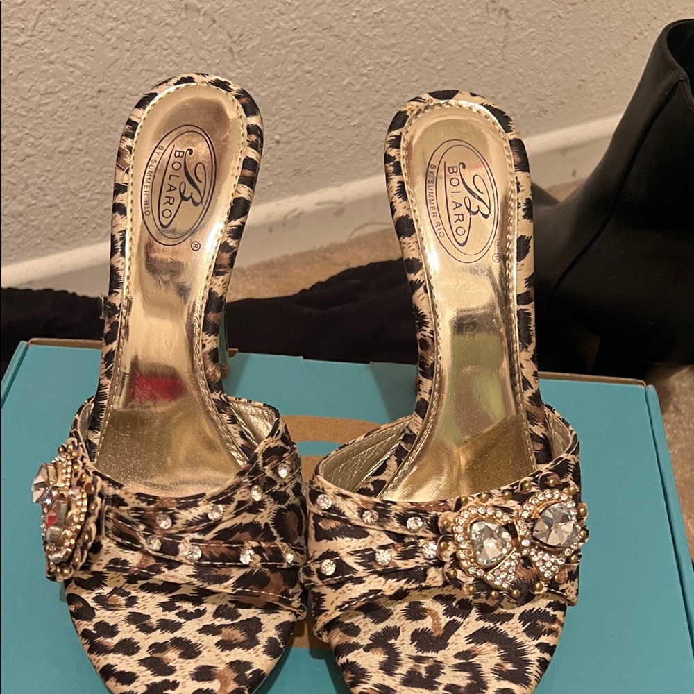 Bold Leopard Print Heels with Gold Accents